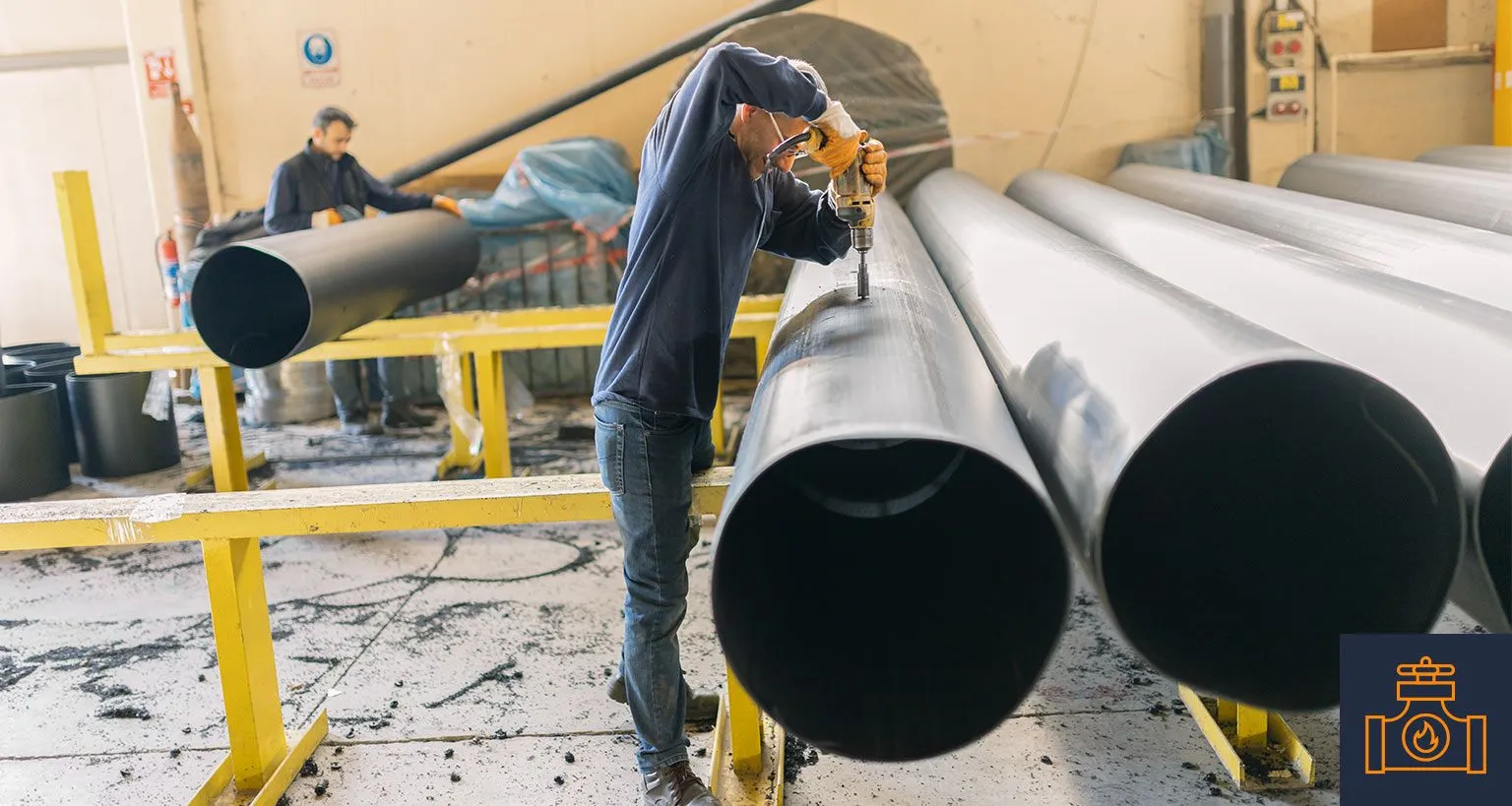 drilling into large steel pipes