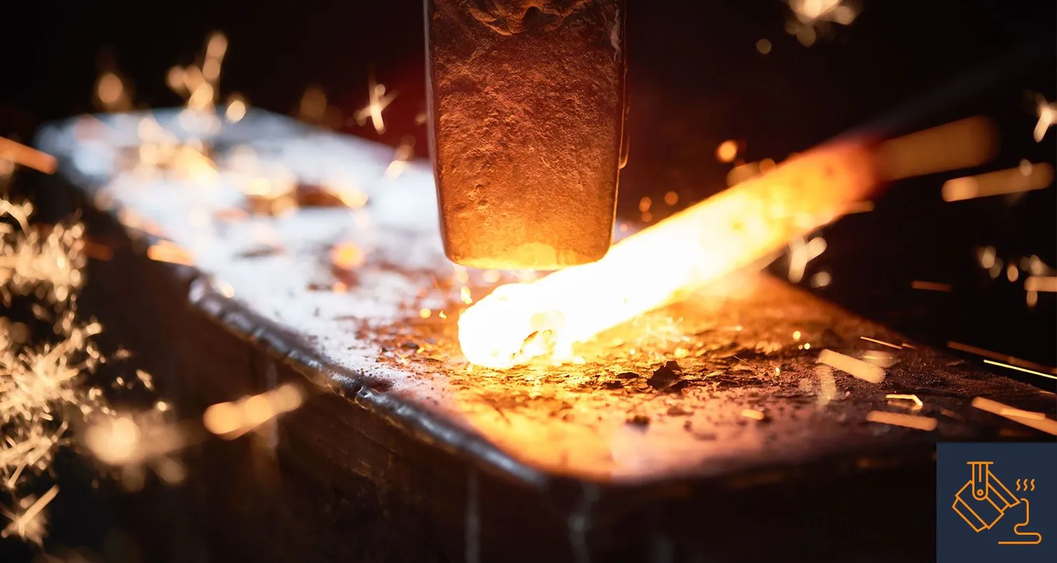 close up of hot steel forging